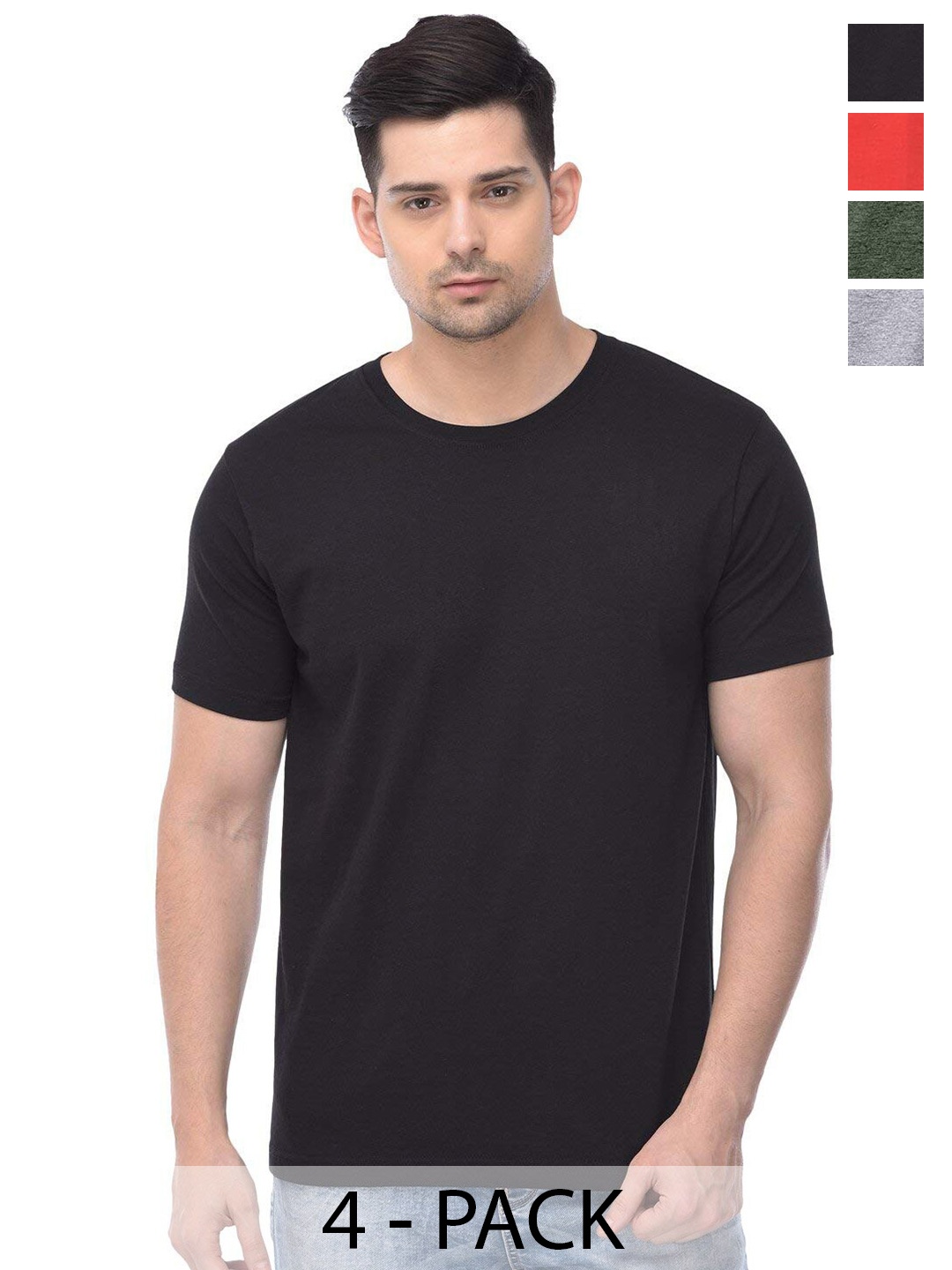 

COLOR CAPITAL Unisex Pack Of 4 Cotton T-Shirt, Black