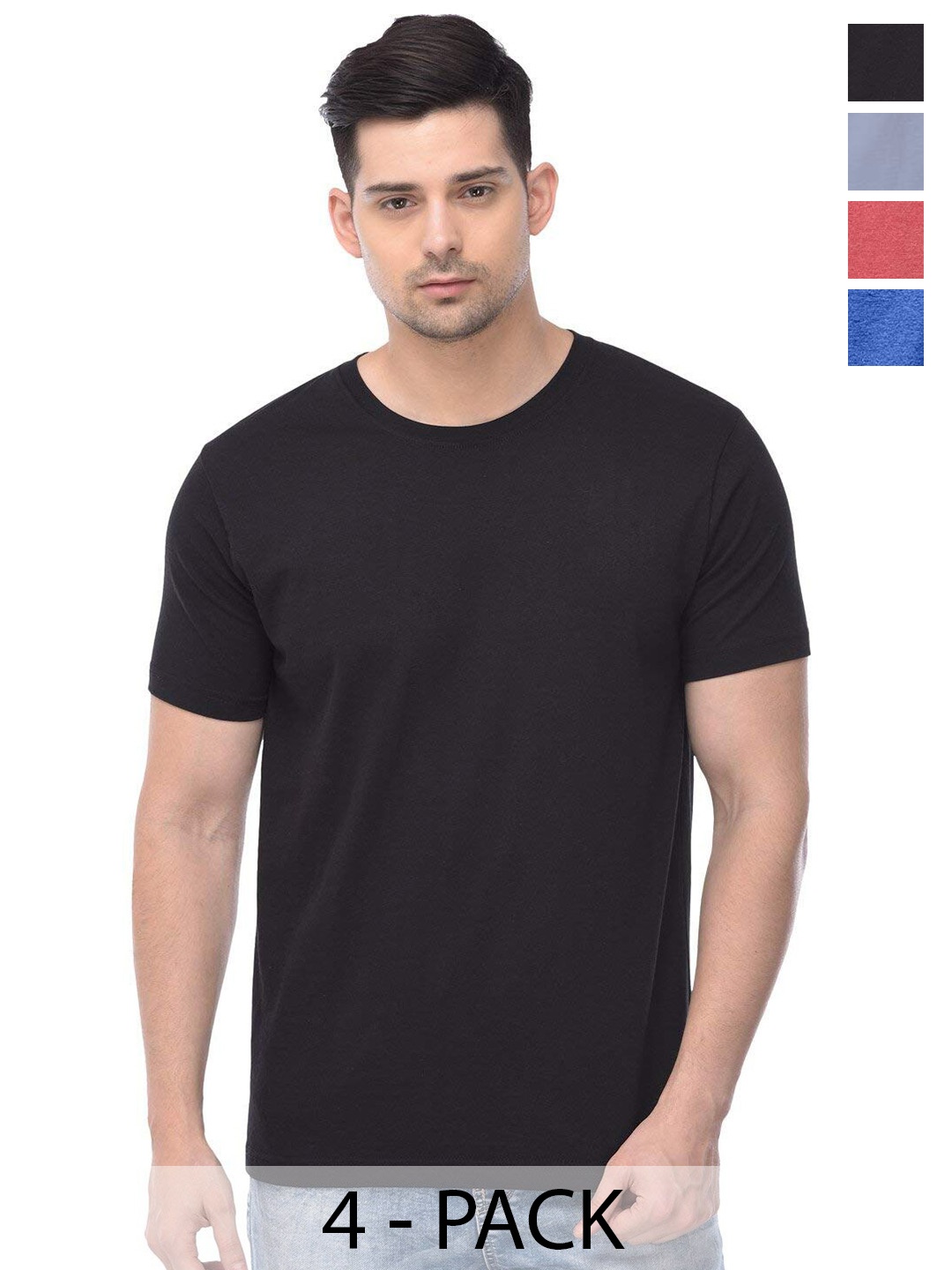 

COLOR CAPITAL Pack Of 4 Short Sleeves Cotton T-shirts, Black