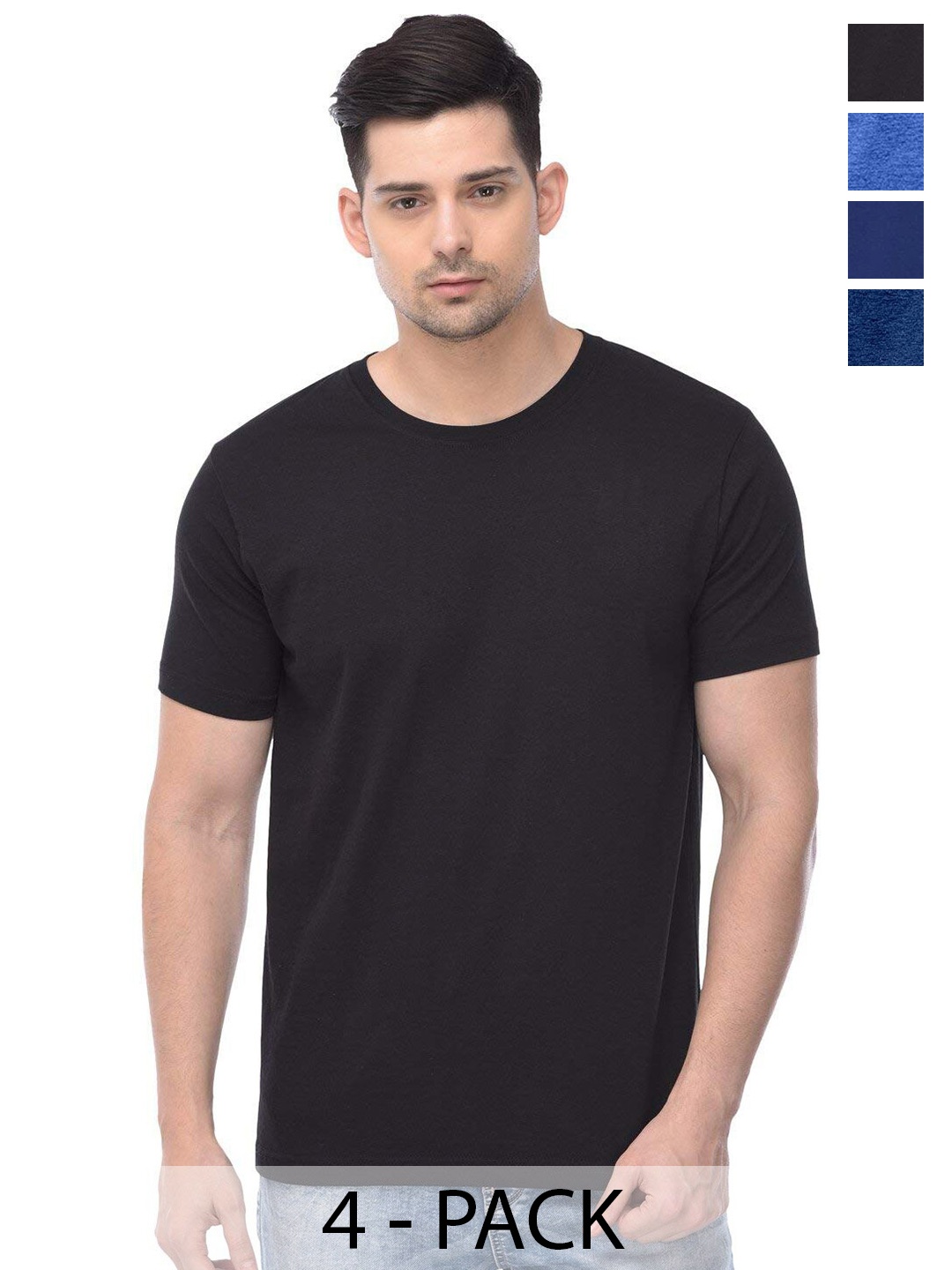 

COLOR CAPITAL Unisex Pack Of 4 Cotton T-shirts, Black