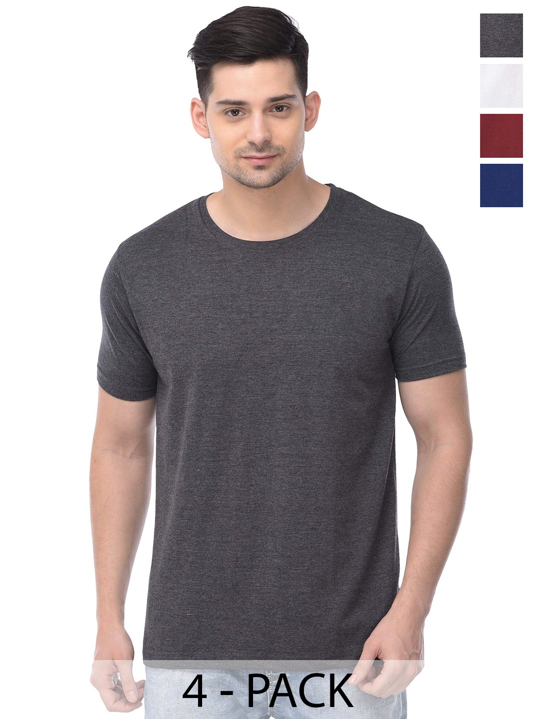 

COLOR CAPITAL Pack of 4 Cotton Round Neck T-shirts, Grey