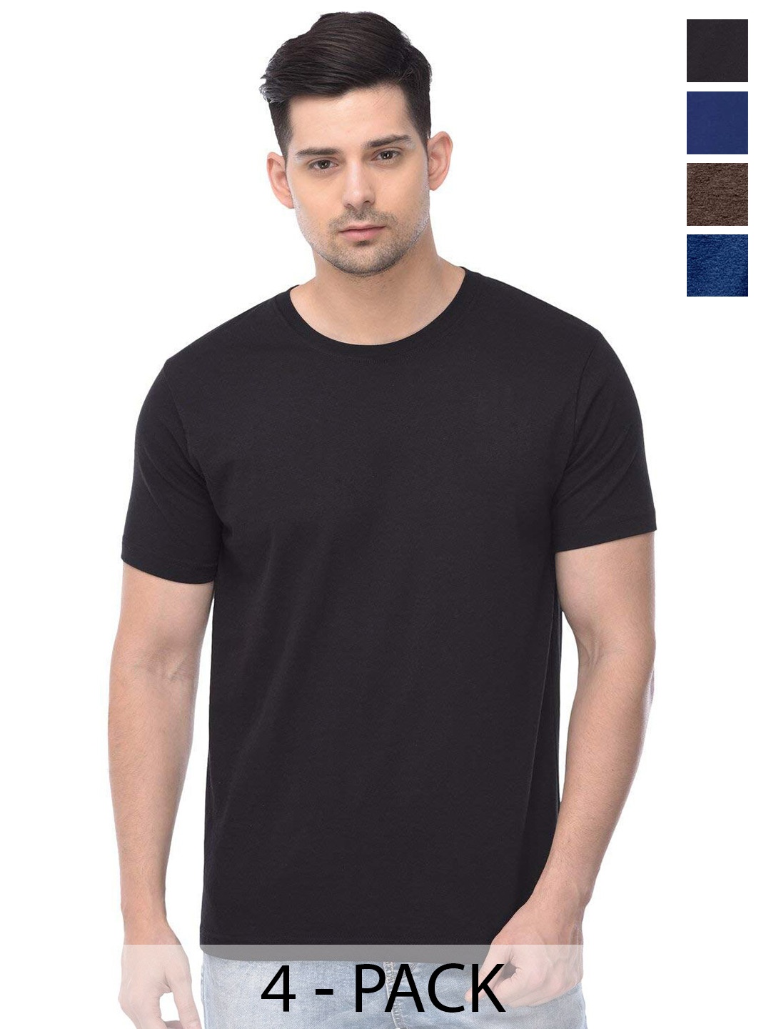 

COLOR CAPITAL Unisex Pack of 4 Cotton T-shirts, Black