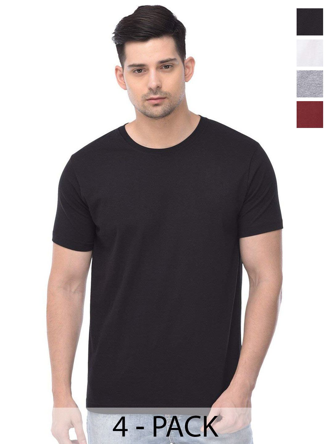 

COLOR CAPITAL Unisex Pack Of 4 Cotton T-Shirt, Black