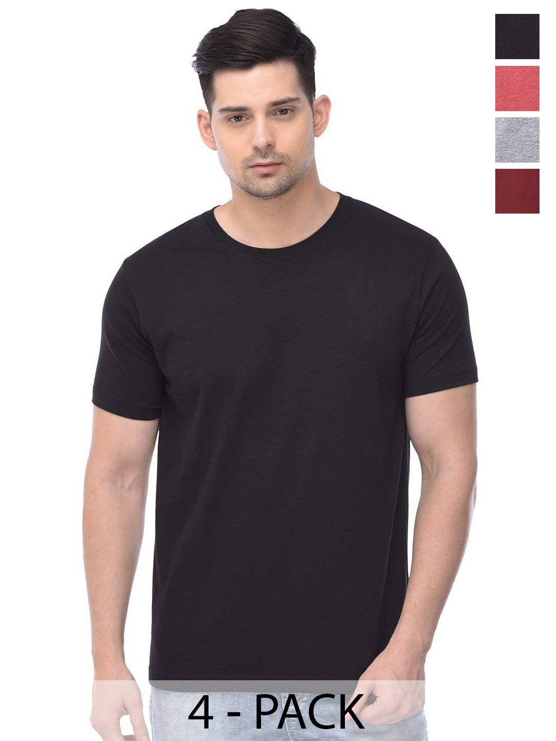 

COLOR CAPITAL Unisex Pack of 4 Cotton T-shirts, Black