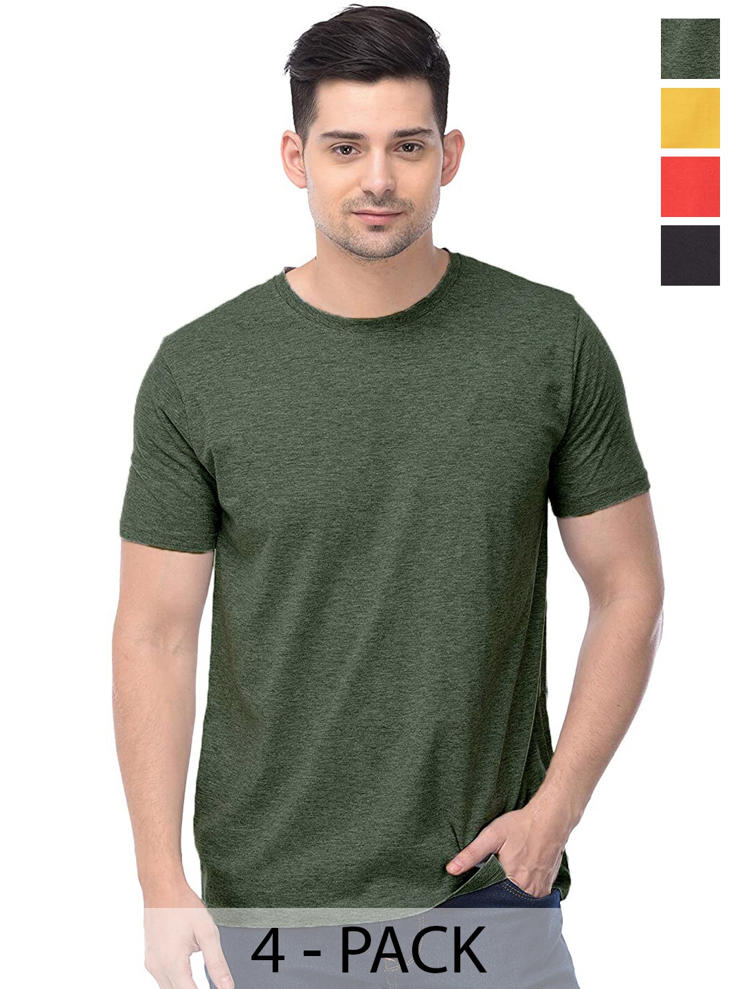 

COLOR CAPITAL Unisex Pack of 4 Cotton T-shirts, Green