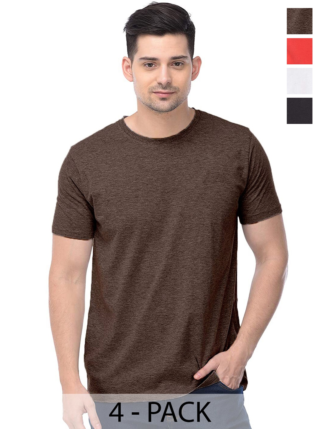 

COLOR CAPITAL Pack Of 4 Cotton T-shirt, Brown