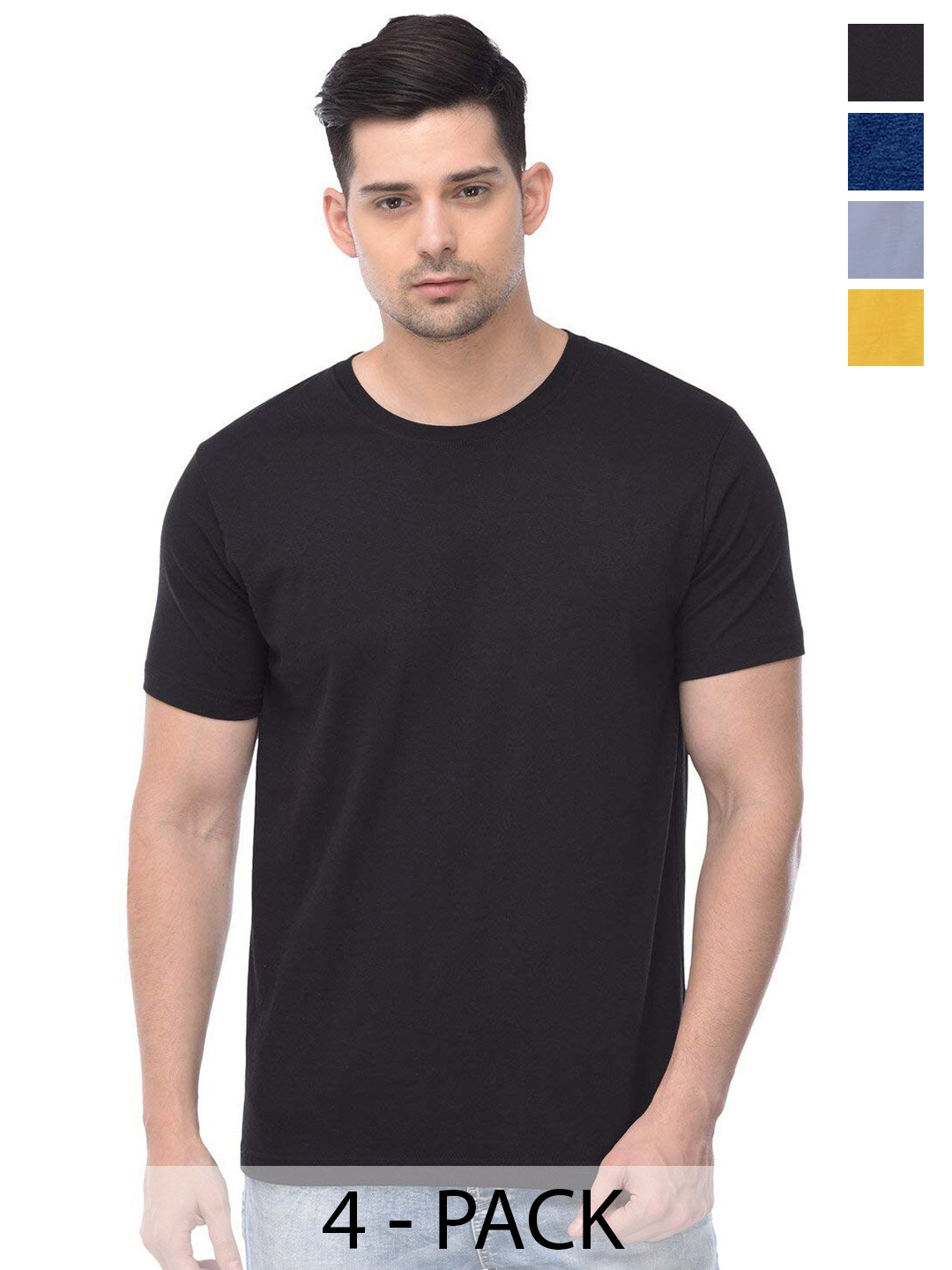 

COLOR CAPITAL Pack Of 4 Short Sleeves Cotton T-shirts, Black