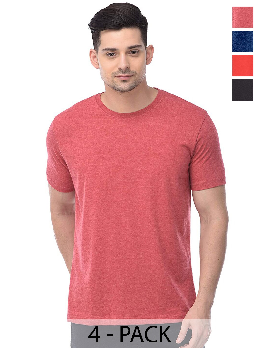 COLOR CAPITAL Unisex Pack Of 4 Round Neck Short Sleeves Cotton T-shirt, Pink