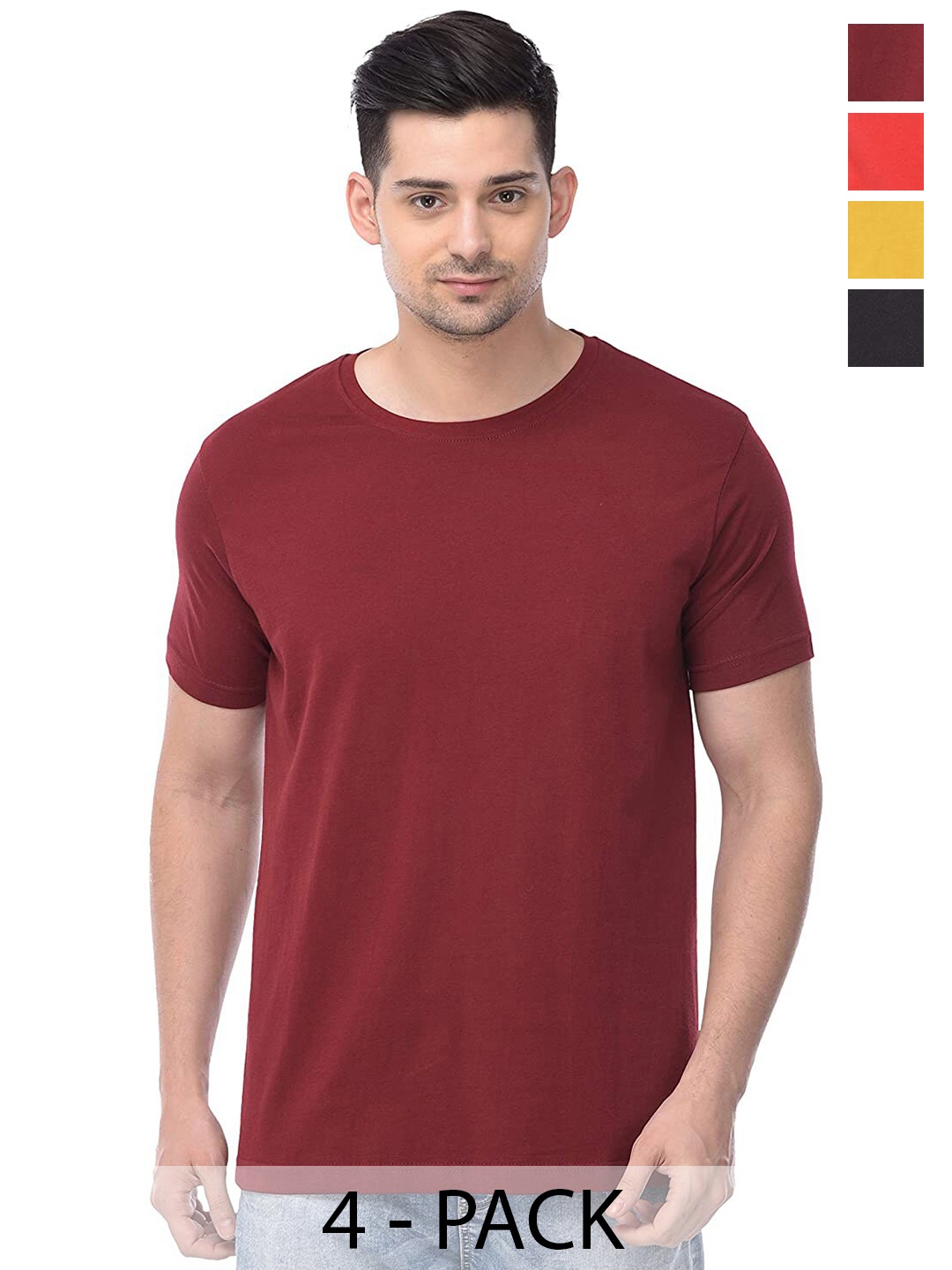COLOR CAPITAL Unisex Pack Of 4 Cotton T-shirts, Maroon
