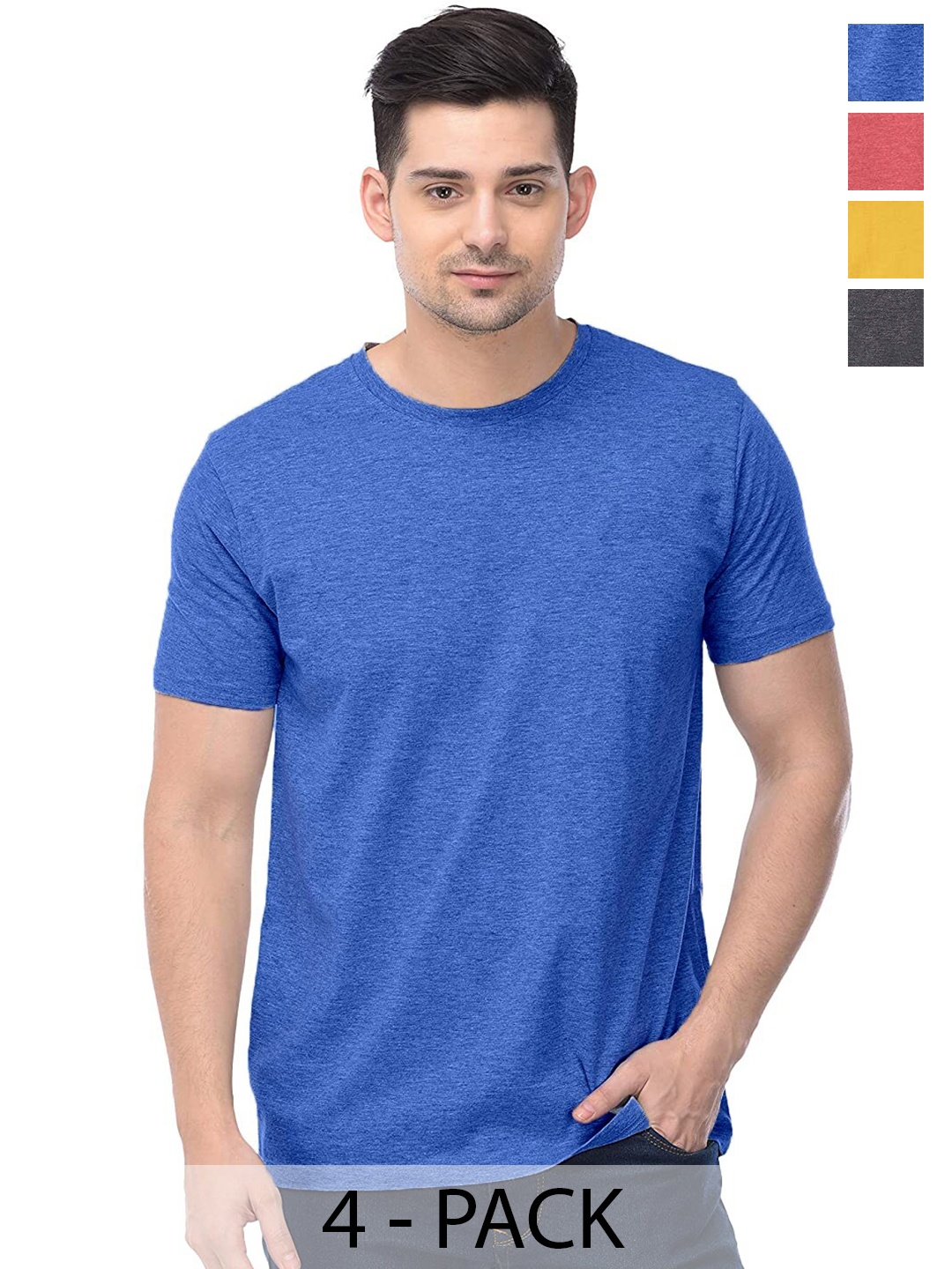 

COLOR CAPITAL Pack of 4 Cotton Round Neck T-shirts, Blue