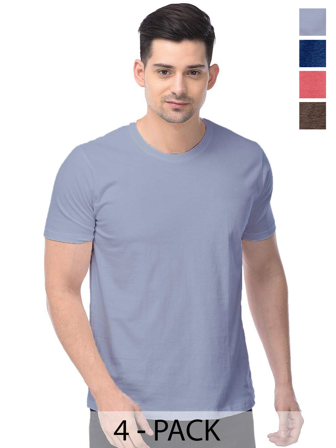 

COLOR CAPITAL Pack of 4 Cotton Round Neck T-shirts, Grey