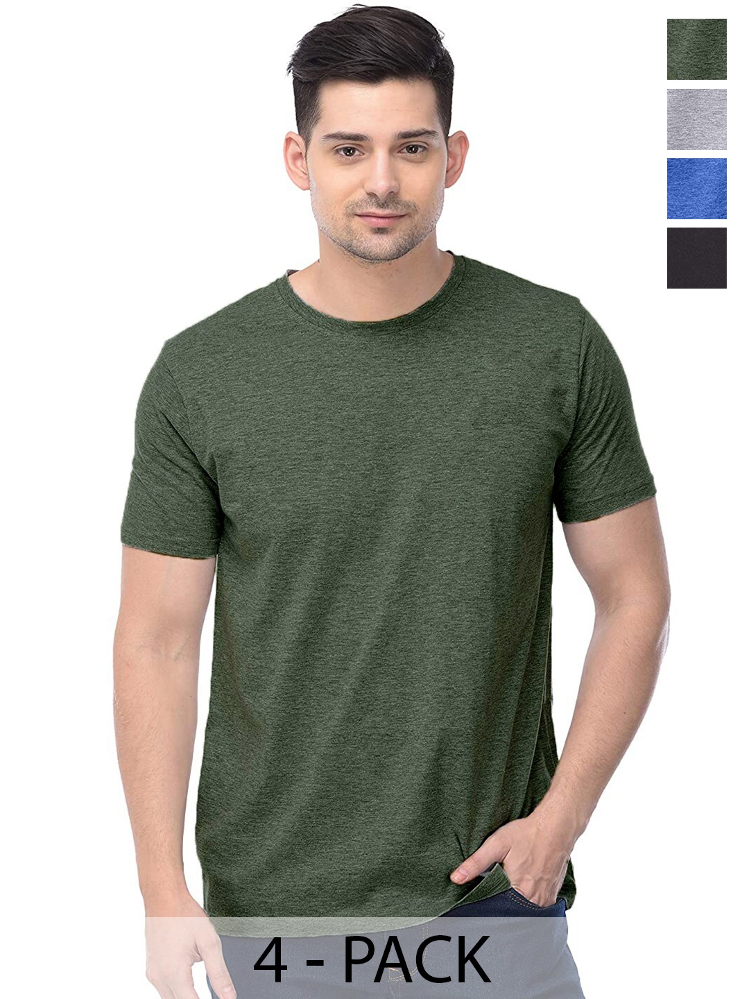 

COLOR CAPITAL Pack Of 4 Short Sleeves Cotton T-shirts, Green