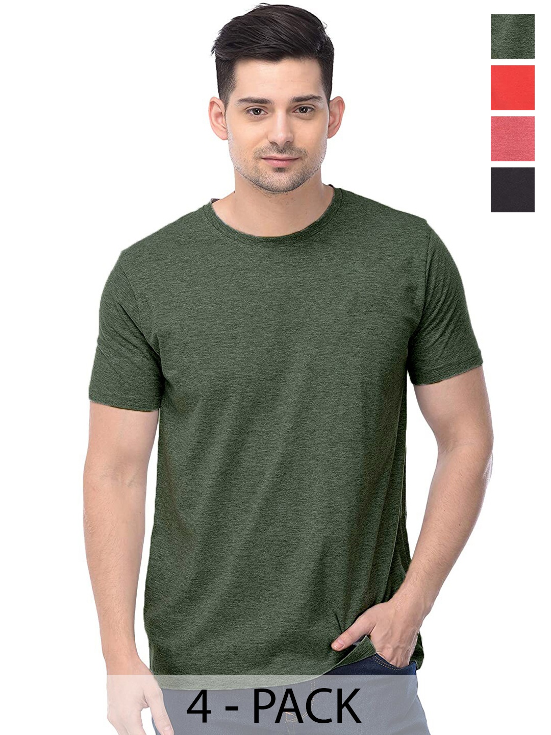 

COLOR CAPITAL Pack Of 4 Short Sleeves Cotton T-shirts, Green