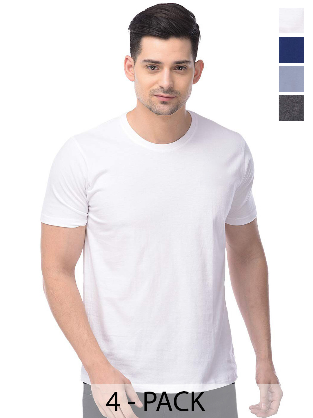 

COLOR CAPITAL Pack Of 4 Short Sleeves Cotton T-shirt, White