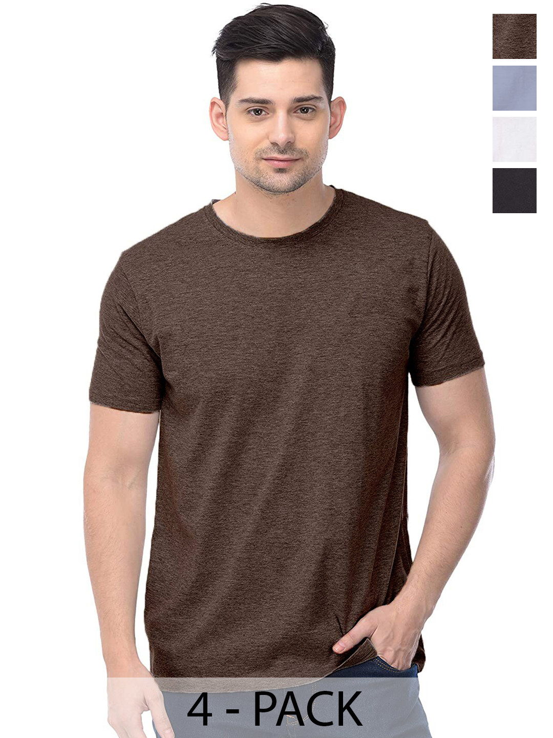 

COLOR CAPITAL Unisex Pack Of 4 Cotton T-shirts, Brown
