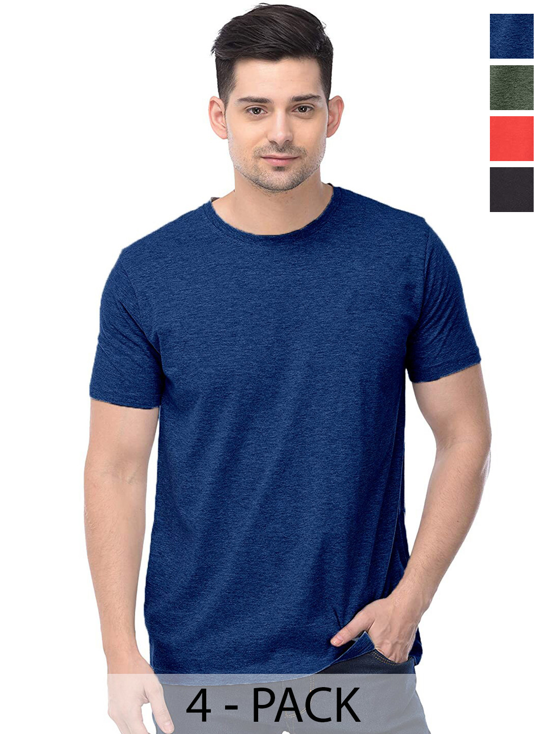 

COLOR CAPITAL Unisex Pack of 4 Cotton T-shirts, Blue