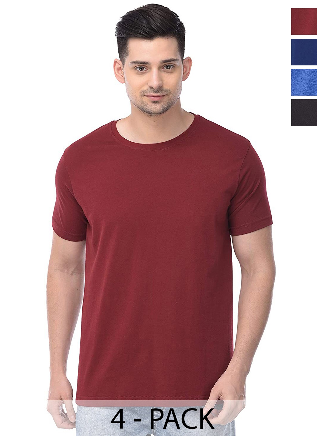 

COLOR CAPITAL Unisex Pack of 4 Cotton T-shirts, Maroon