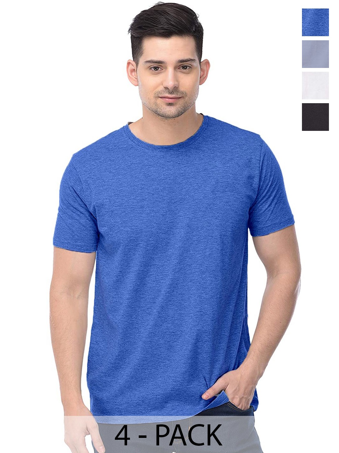 

COLOR CAPITAL Pack of 4 Cotton Round Neck T-shirts, Blue