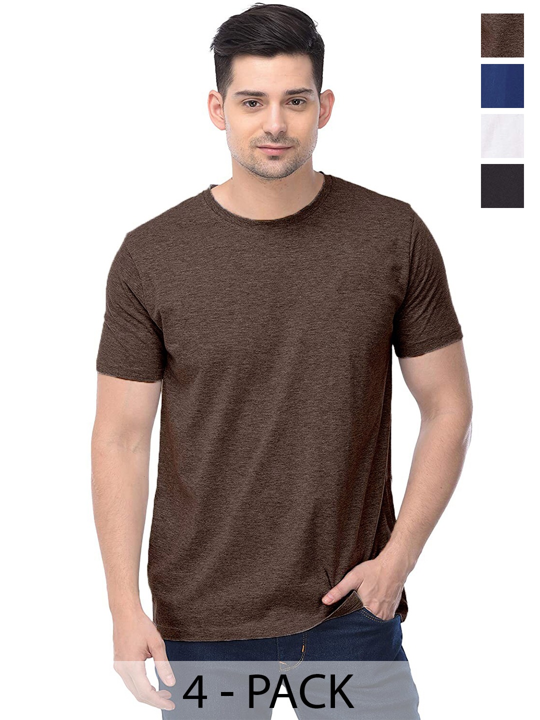 

COLOR CAPITAL Unisex Pack Of 4 Cotton T-Shirt, Olive