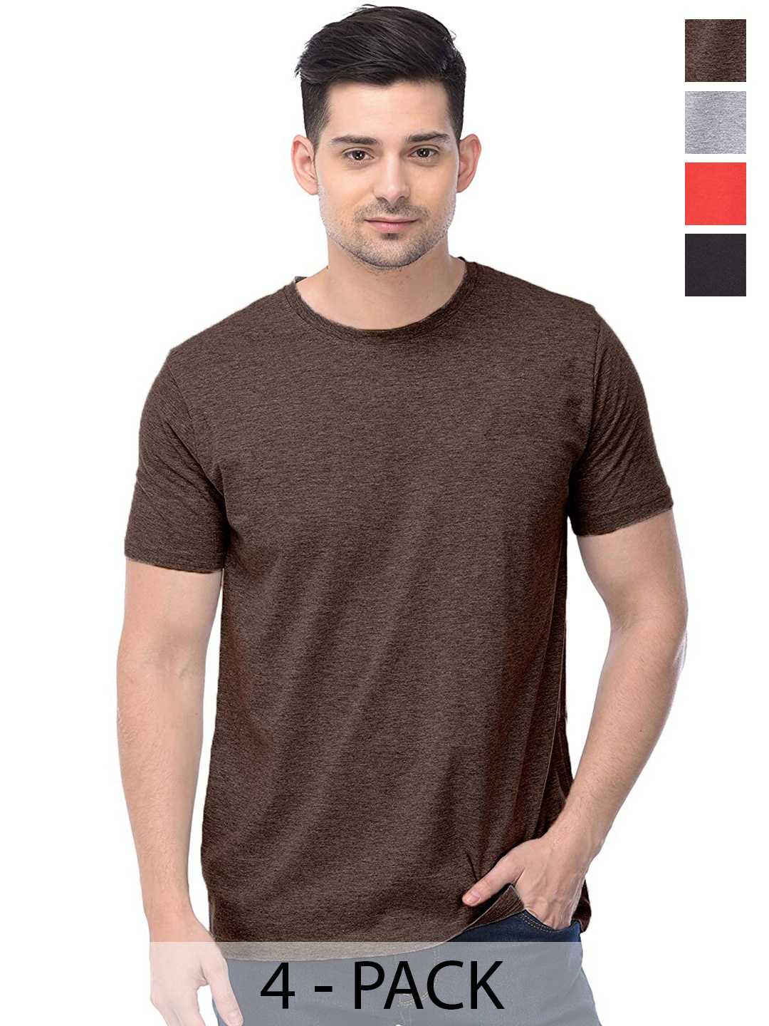 

COLOR CAPITAL Pack of 4 Unisex Cotton T-shirt, Brown