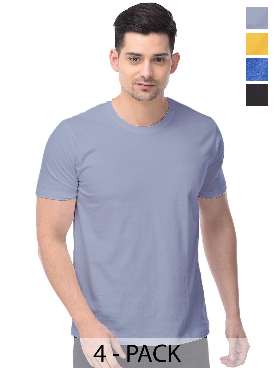 

COLOR CAPITAL Unisex Pack Of 4 Round Neck Casual Cotton T-shirts, Grey