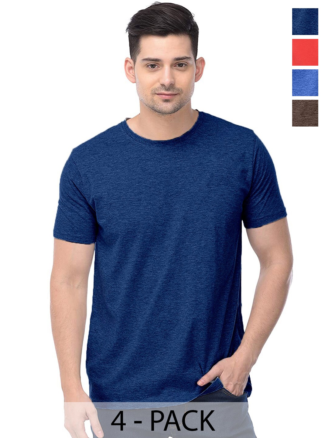 

COLOR CAPITAL Unisex Pack of 4 Cotton T-shirts, Blue