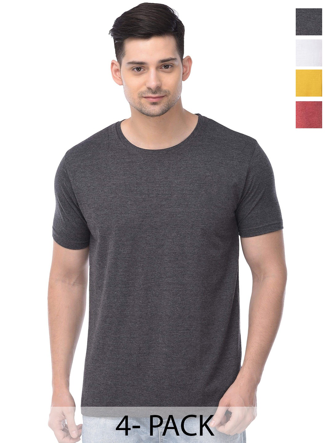 

COLOR CAPITAL Unisex Pack Of 4 Round Neck Casual Cotton T-shirts, Charcoal