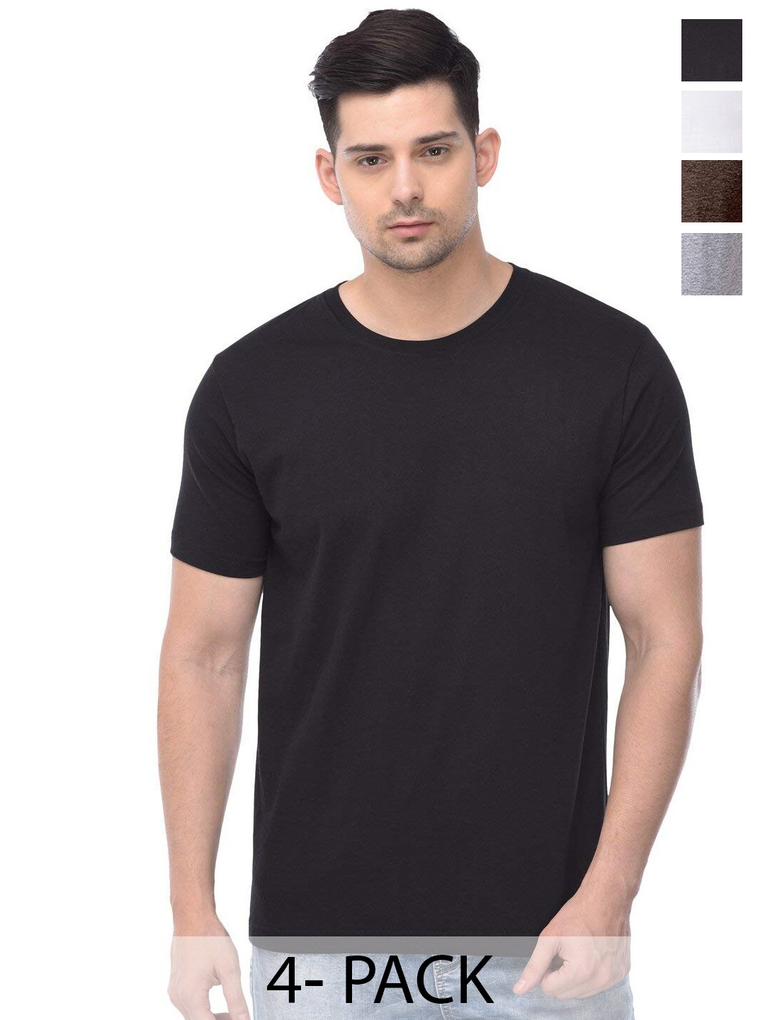 

COLOR CAPITAL Unisex Pack Of 4 Cotton T-shirt, Black