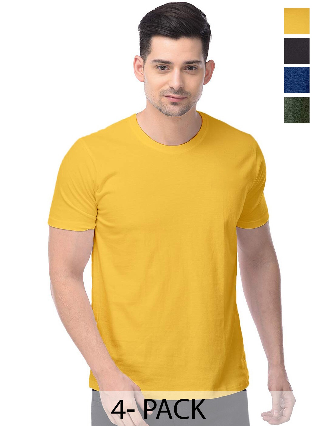 

COLOR CAPITAL Unisex Pack Of 4 Cotton T-shirts, Yellow