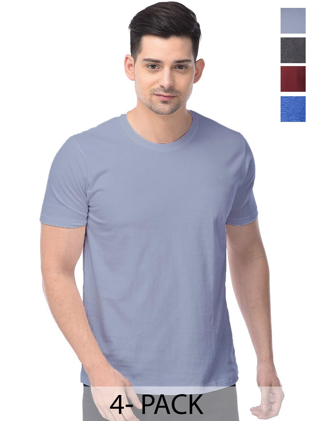 

COLOR CAPITAL Unisex Pack Of 4 Round Neck Short Sleeves Cotton T-shirt, Grey
