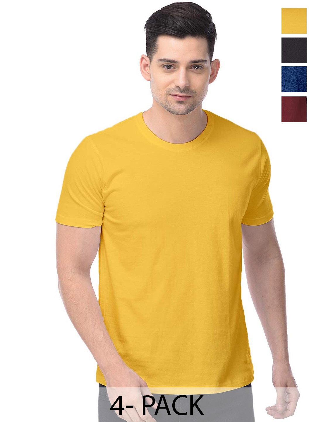 

COLOR CAPITAL Unisex Pack Of 4 Round Neck Short Sleeves Cotton T-shirt, Yellow