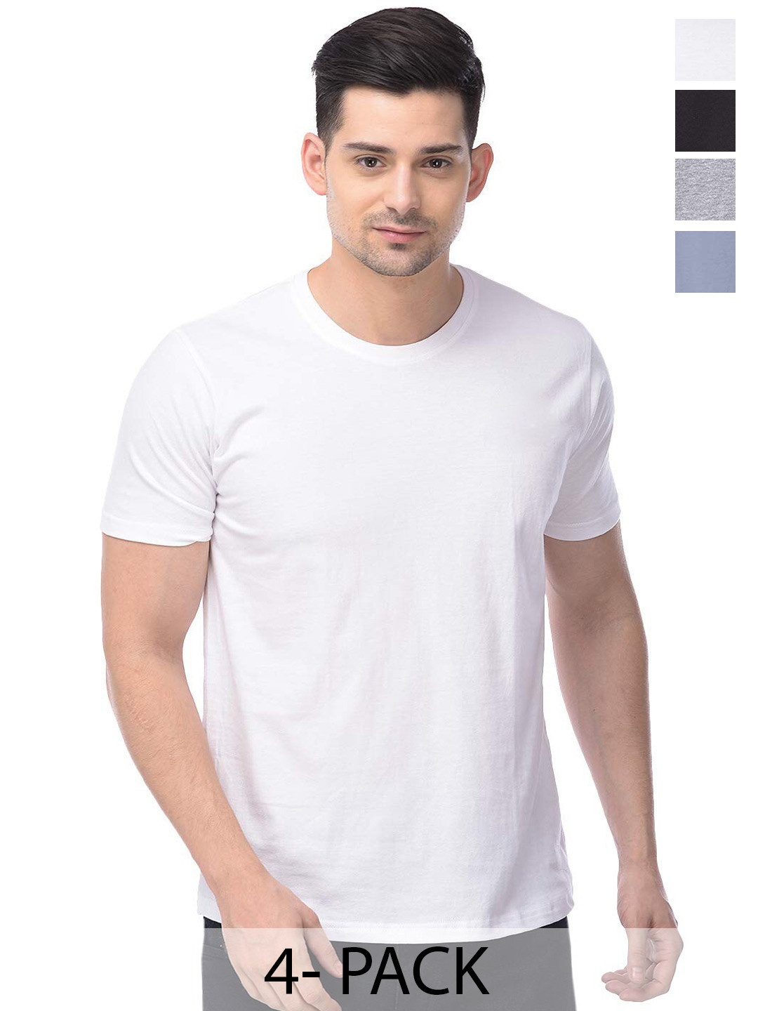 

COLOR CAPITAL Unisex Pack Of 4 Round Neck Short Sleeves Cotton T-shirts, White