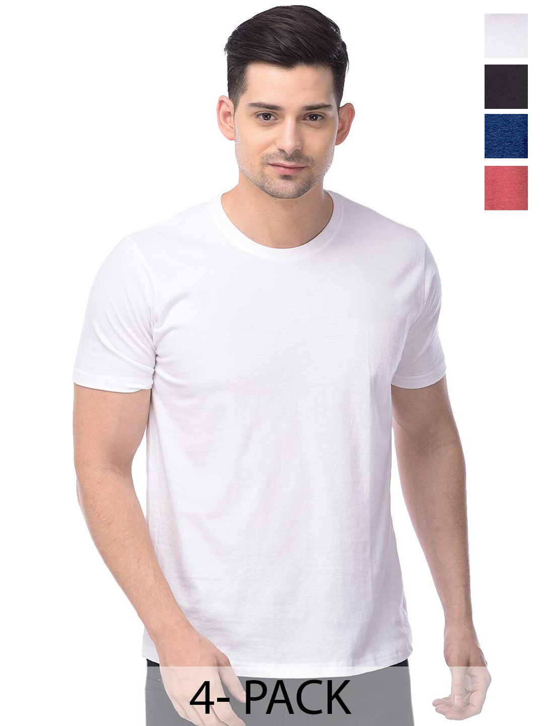 

COLOR CAPITAL Unisex Pack Of 4 Round Neck Cotton T-shirt, White