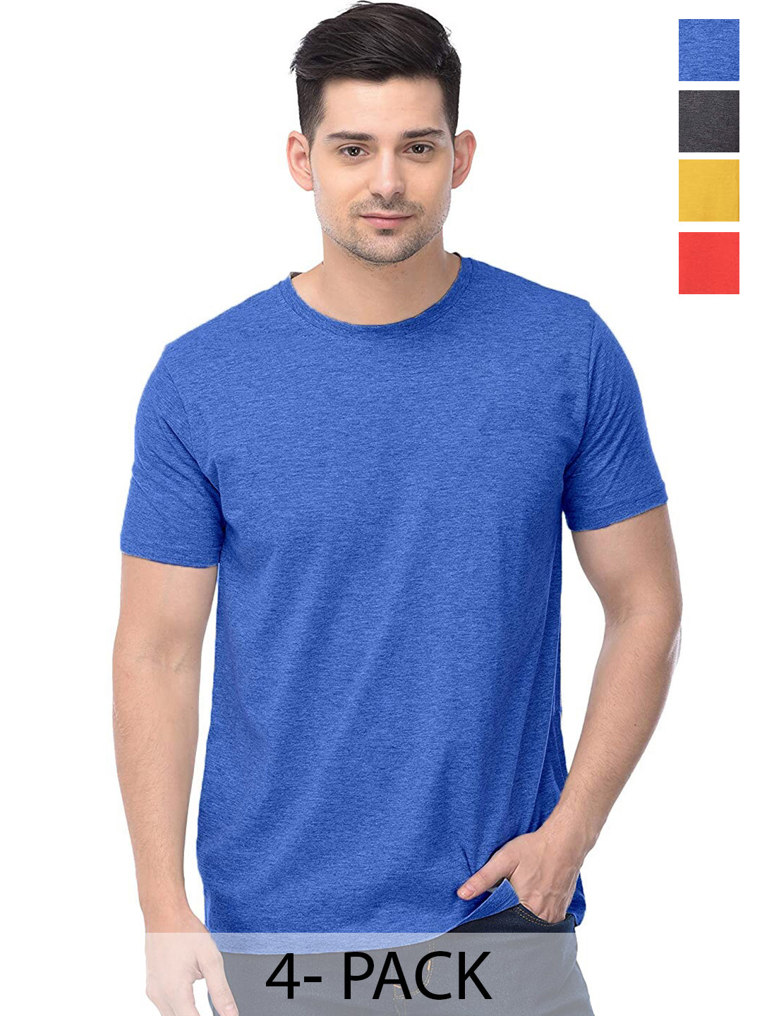 

COLOR CAPITAL Pack Of 4 Round Neck Cotton T-shirts, Blue