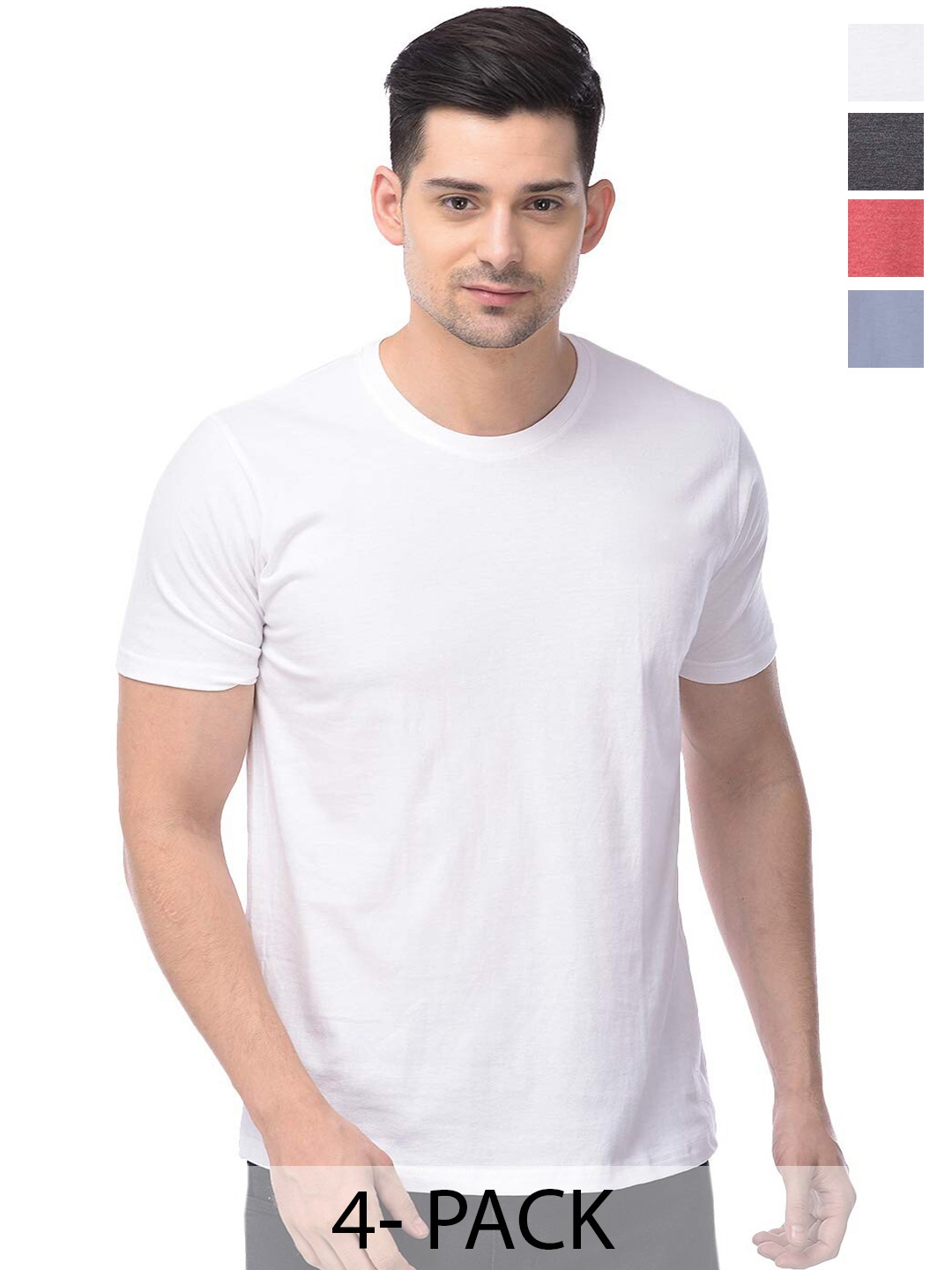 

COLOR CAPITAL Unisex Pack Of 4 Round Neck Cotton T-shirt, White
