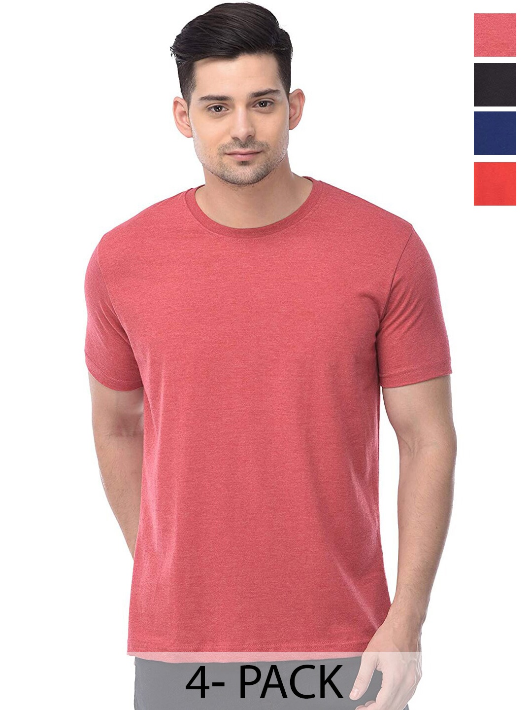 

COLOR CAPITAL Unisex Pack Of 4 Round Neck Regular Sleeves Cotton Regular T-shirt, Pink