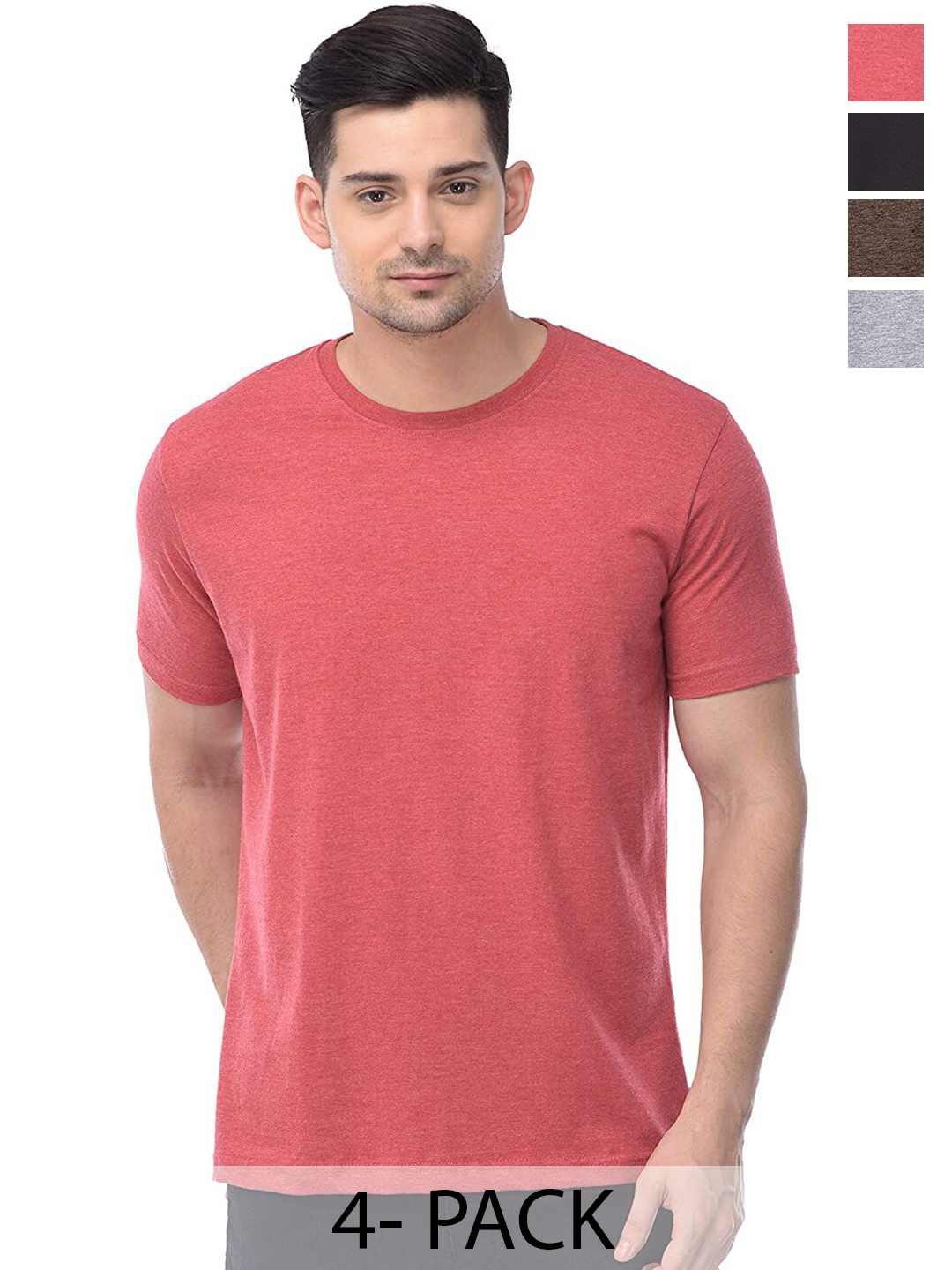 

COLOR CAPITAL Unisex Pack Of 4 Cotton T-shirts, Pink