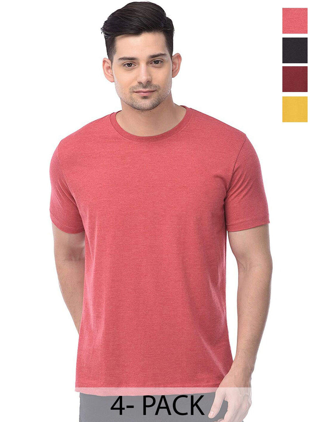 COLOR CAPITAL Unisex Pack Of 4 Round Neck Short Sleeves Cotton T-shirt, Pink