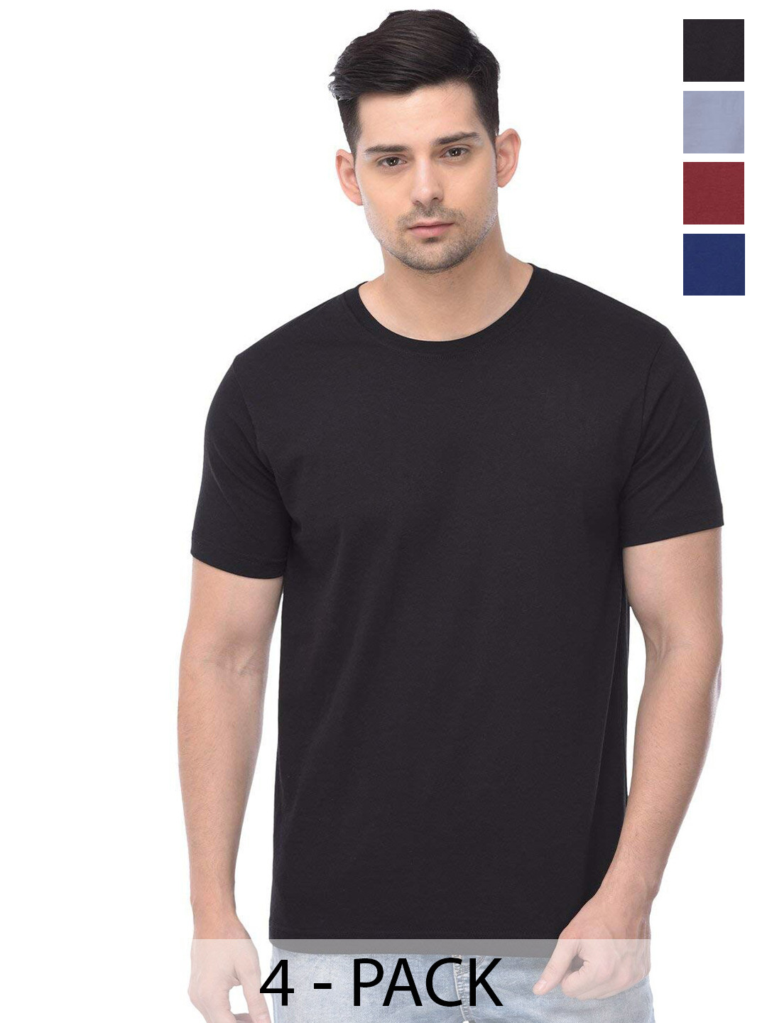 

COLOR CAPITAL Pack of 4 Round Neck Cotton T-Shirts, Black