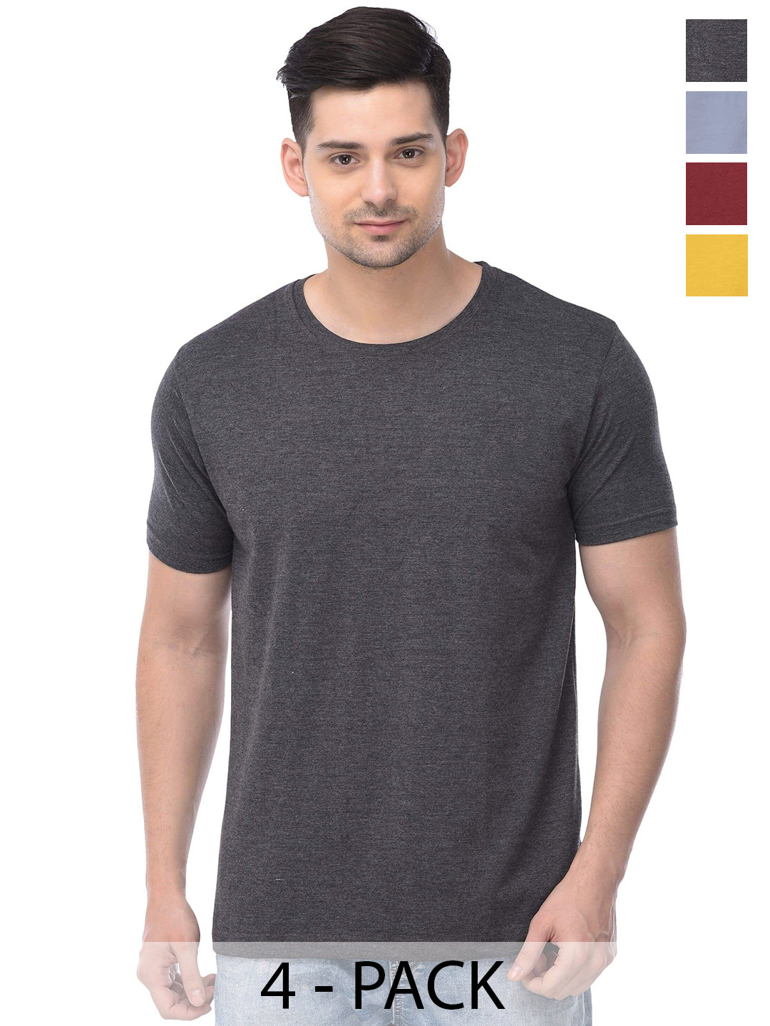 

COLOR CAPITAL Unisex Pack Of 4 Cotton T-Shirts, Charcoal