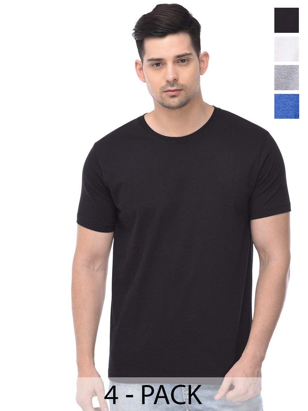 

COLOR CAPITAL Unisex Pack Of 4 Cotton T-shirts, Black