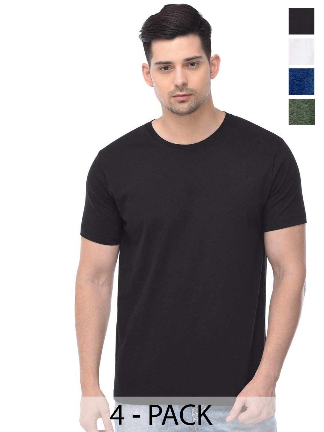 

COLOR CAPITAL Unisex Pack Of 4 Cotton T-shirt, Black