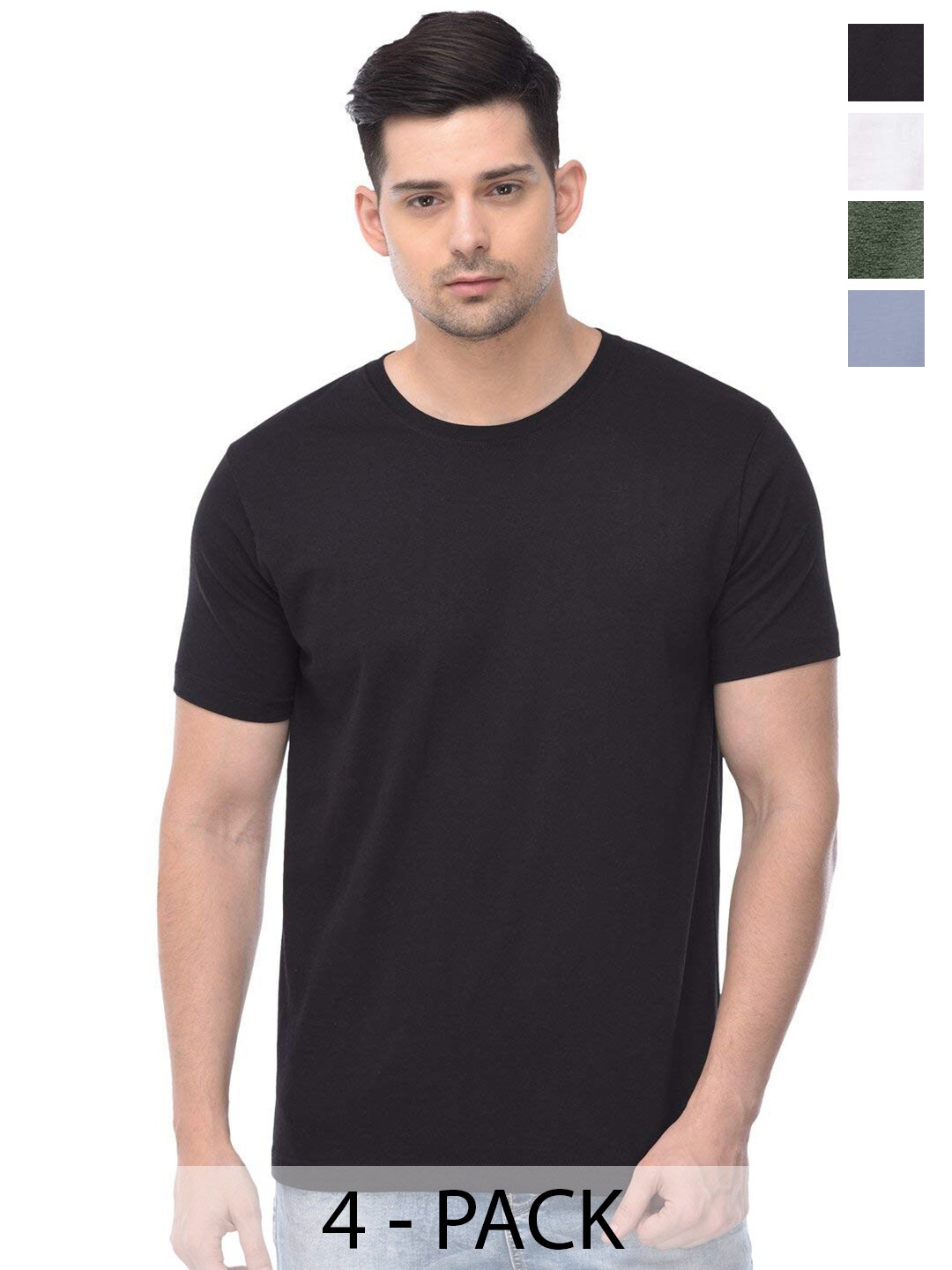 

COLOR CAPITAL Pack of 4 Round Neck Cotton T-shirts, Black