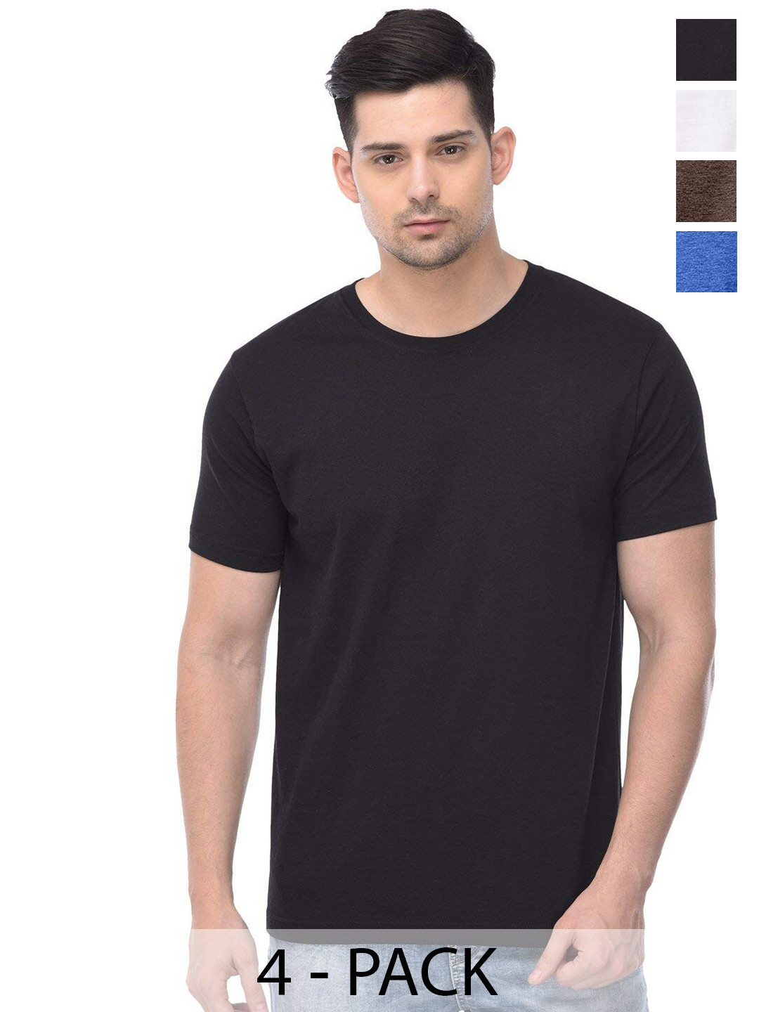 

COLOR CAPITAL Pack of 4 Round Neck Cotton T-Shirts, Black