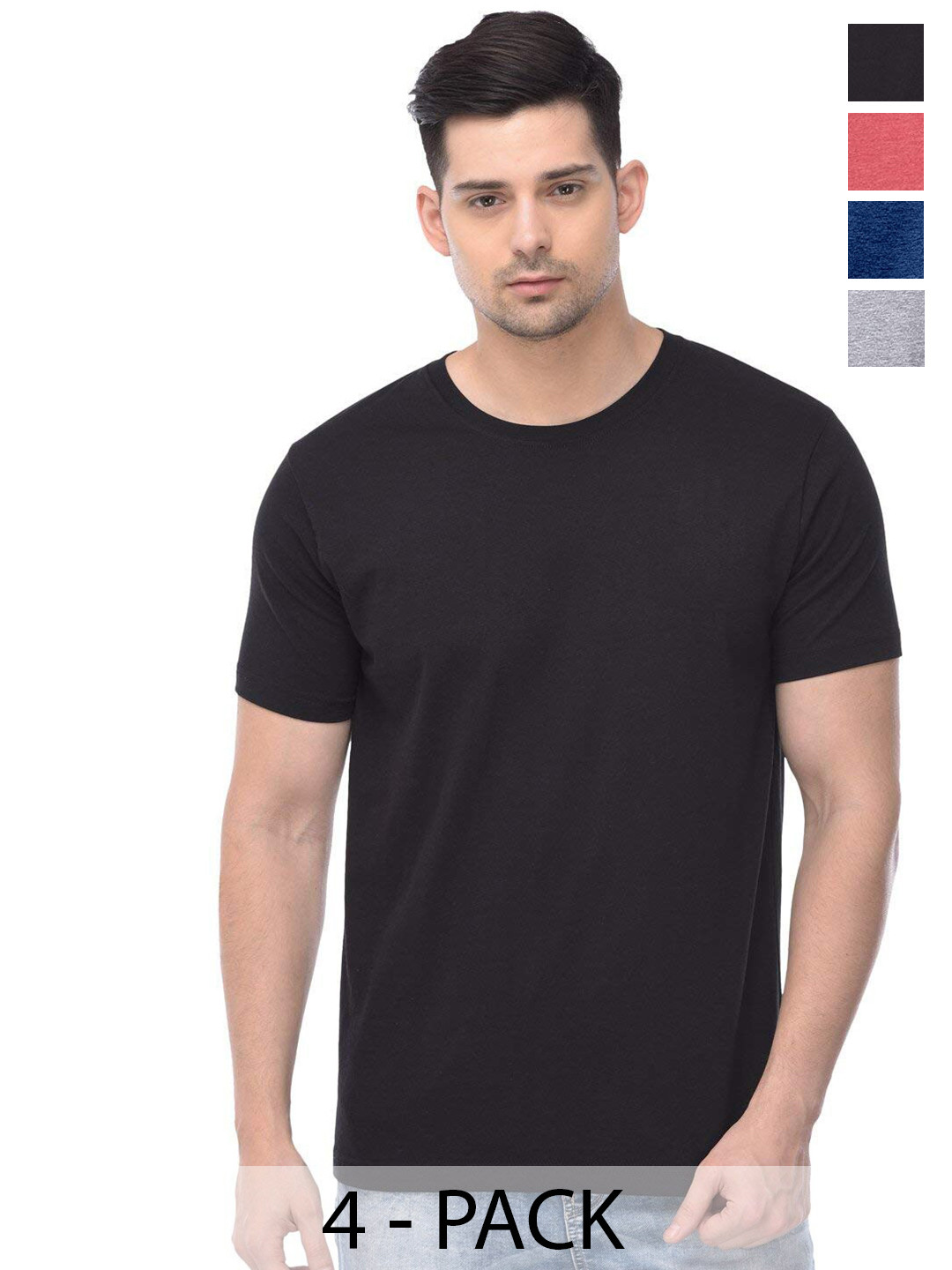 

COLOR CAPITAL Unisex Pack Of 4 Cotton T-Shirts, Black