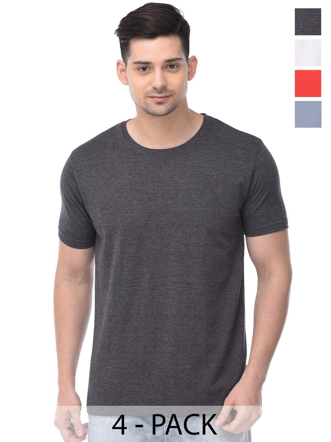 

COLOR CAPITAL Unisex Pack Of 4 Round Neck Cotton T-shirt, Grey