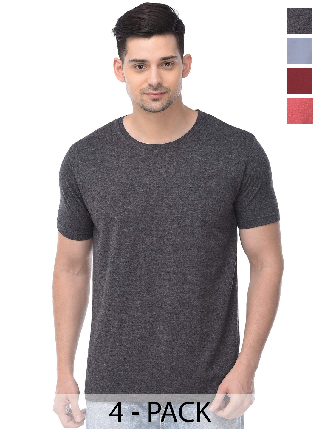 

COLOR CAPITAL Pack Of 4 Cotton T-shirt, Charcoal
