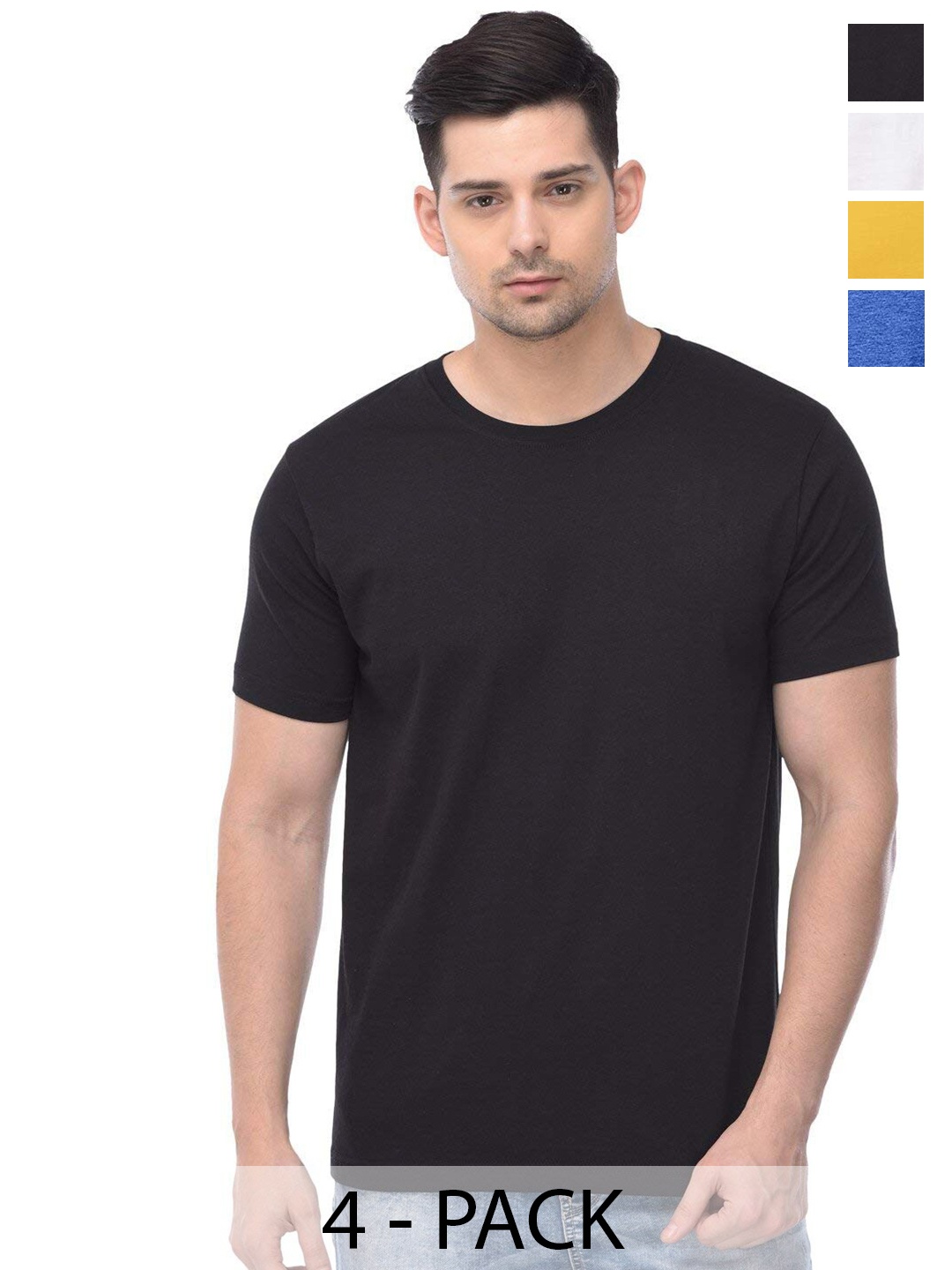 

COLOR CAPITAL Unisex Pack of 4 Cotton T-shirts, Black