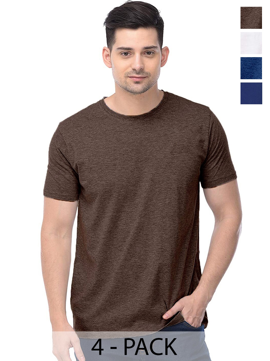 

COLOR CAPITAL Pack Of 4 Cotton T-shirt, Brown