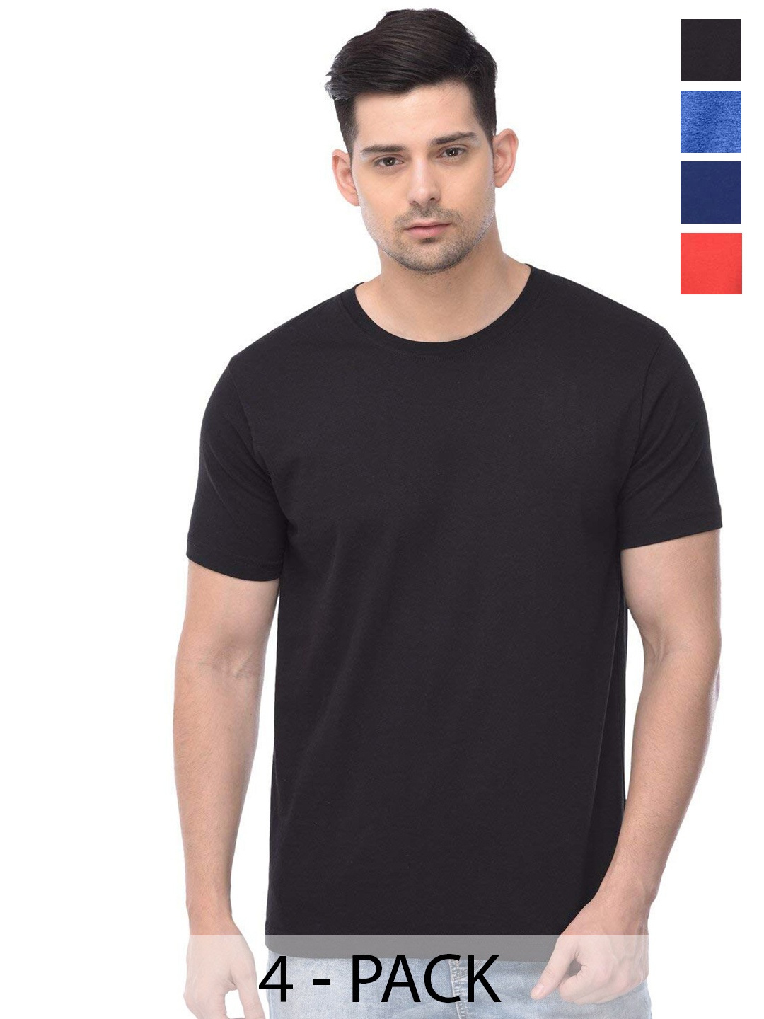 

COLOR CAPITAL Unisex Pack Of 4 Round Neck Short Sleeves Cotton T-shirts, Red