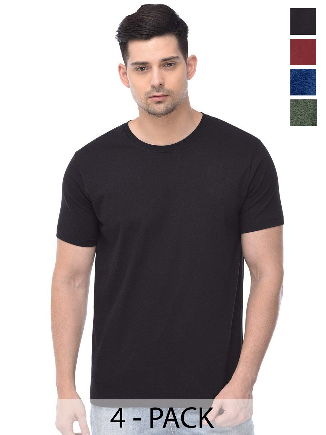COLOR CAPITAL Pack Of 4 Short Sleeves Cotton T-shirts, Black
